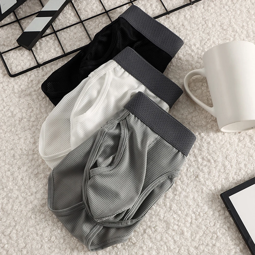 

Men's Open Front Lingerie Sissy U Convex Pouch Briefs Ice Silk Underwear Low Waist Panties Separation Breathable Underpants