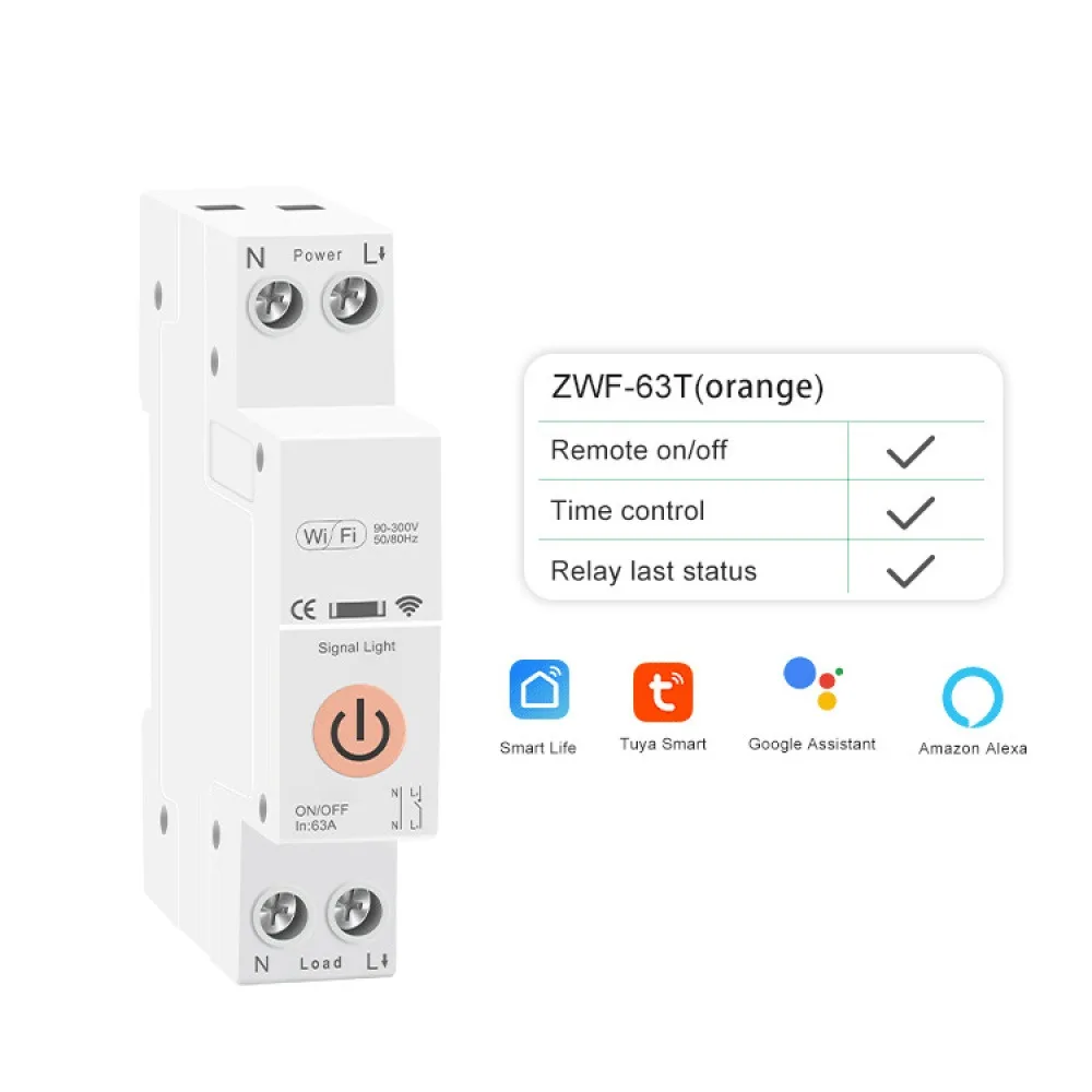 Tuya WiFi 63A DIN Rail Smart Circuit Breaker Energy Meter APP Remote Control Timer Switch Power Meter Undervoltage Protection