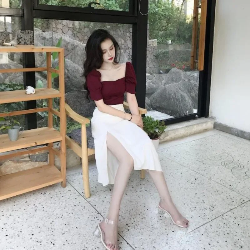 Sexy Skirt Beach Short Sleeve White Lightly Cooked Slit Party Woman Outfit Midi 2 Pieces Sets for Women Clothing Luxury Stylish