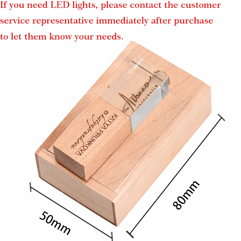 Crystal Wooden USB Flash Drive 3.0 Pendrive 4GB 8GB 16GB 32GB 64GB 128GB Pen Drive Wedding Gift Custom Logo Products with Box