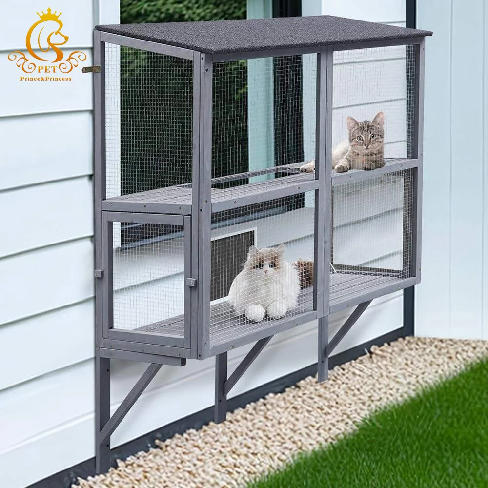Fashion Cat Catio Wooden Cat Window Box Enclosure Secure Comfortable Outdoor Haven for Indoor Cats Perch House