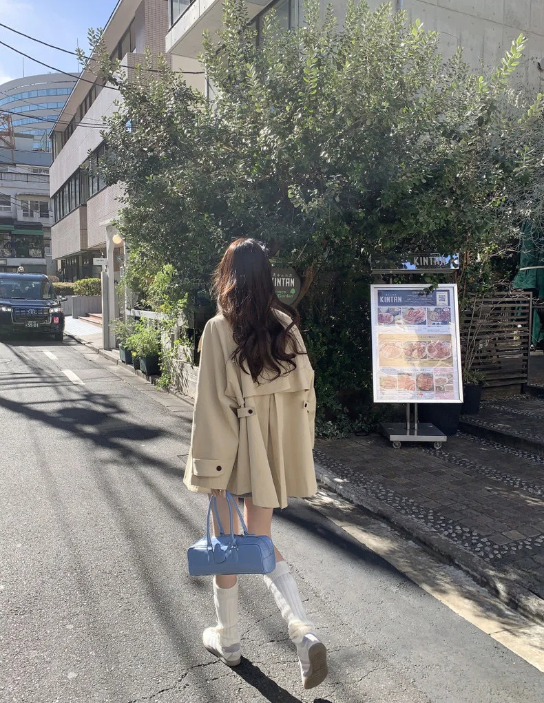 

Korean Chic Autumn New Vintage British Style Stand Collar Design Niche Loose Long-Sleeve Trench Coat for Women