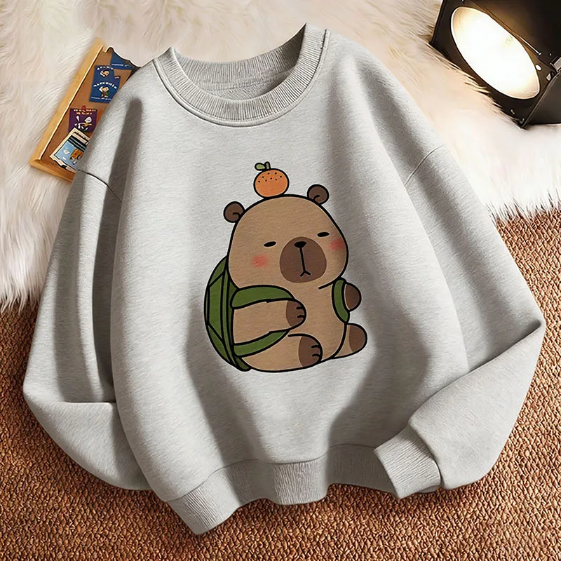 Rundhals-Hoodie mit Lustigem Kawaii Capybara-Motiv für Kinder, Niedlicher Kapuzenpullover für Jungen und Mädchen, Frühlings-Freizeitpullover