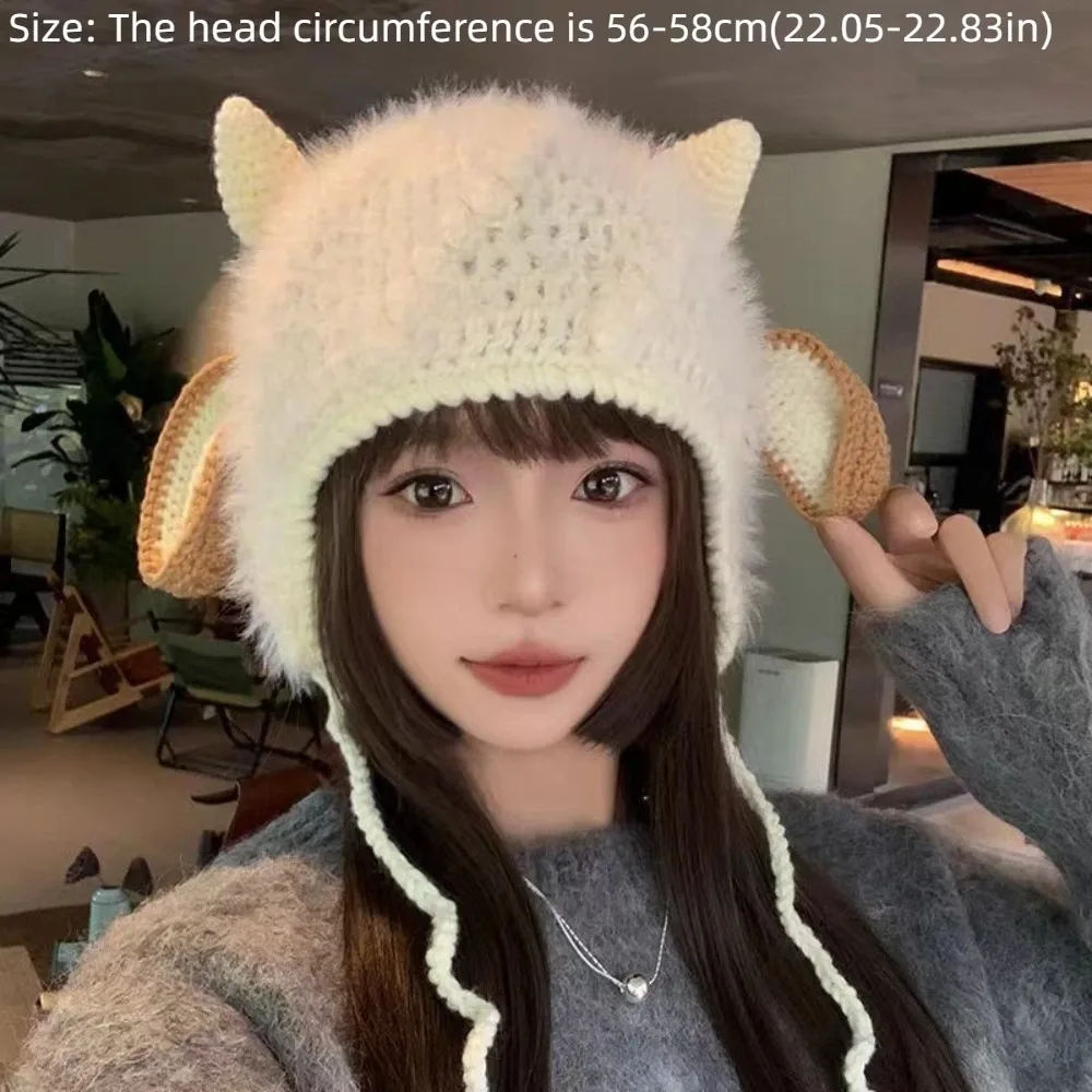

New Keep Warm Winter Hats for Women Ear Protection Windproof Crochet Hats Sheep Ear Design Soft Furry Hat Autumn Winter