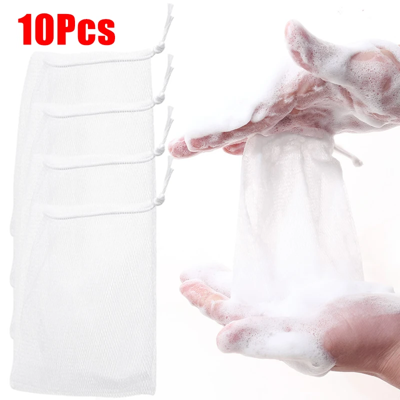 비누 거품 그물 걸이식 메쉬 가방, 목욕 샤워 젤, 화이트 포밍 메쉬 페이셜 클렌저, 거품 그물 가방, 피부 청소 도구, 5 개, 10 개