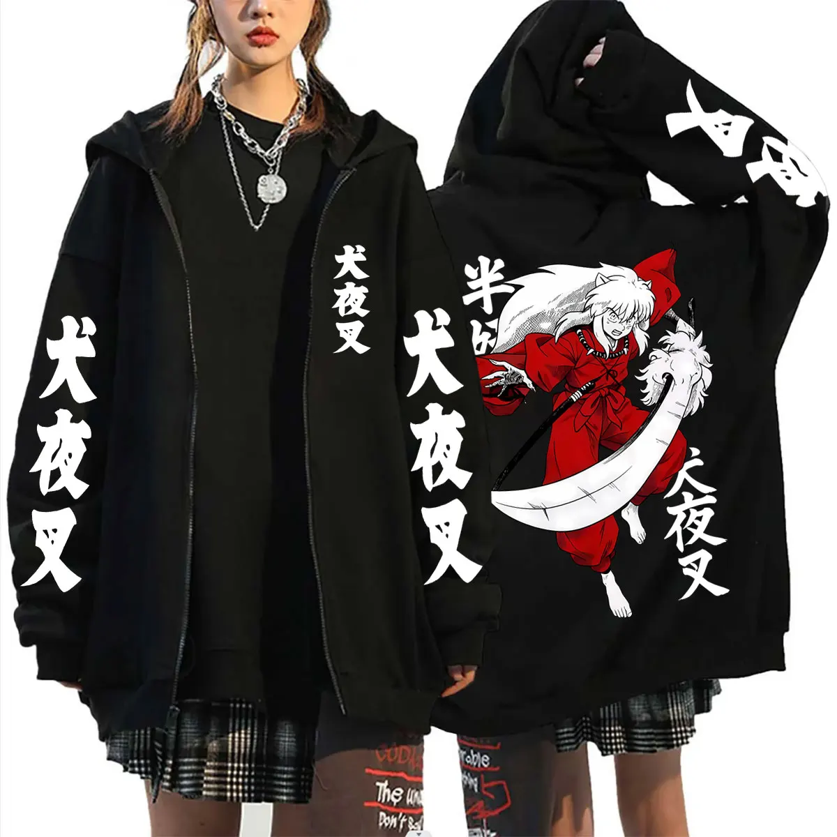 

Anime Inuyasha Merch Zipper Hoodie Men Women Manga Casual Oversized Zip Up Jacket Coat Men's Funny Cartoon Harajuku Streetwear