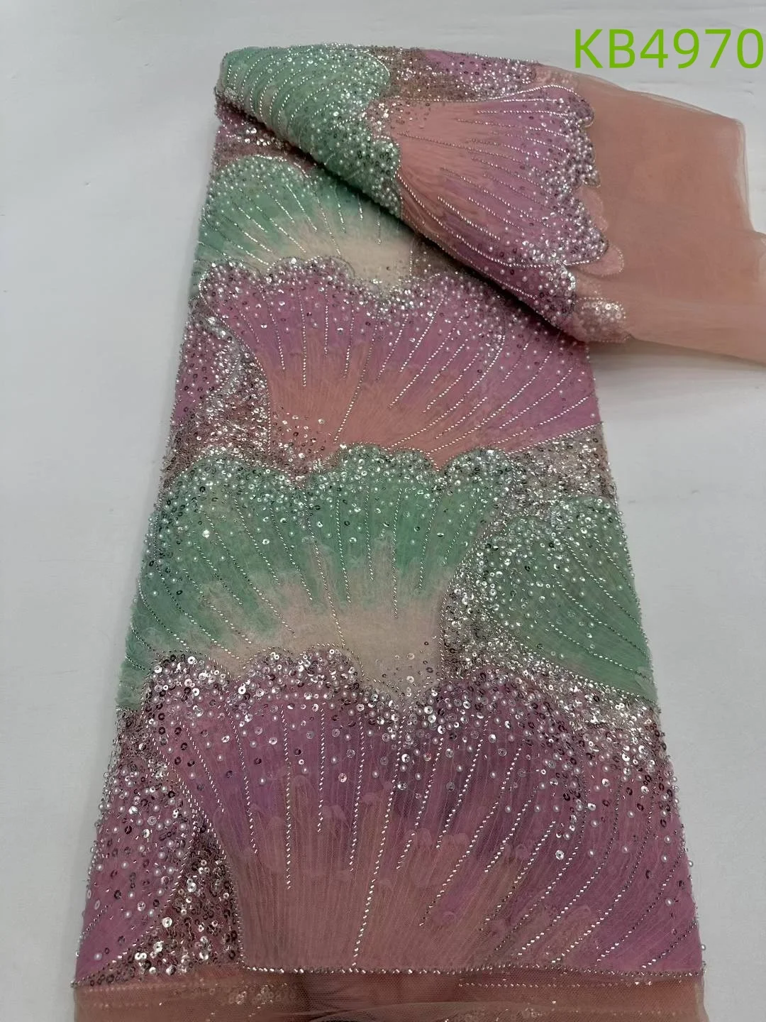 

Зеленая Дубайская кружевная ткань с бисером, африканская ткань, кружевная ткань высокого качества, 2025, 3D цветочная кружевная ткань для шитья KB4970