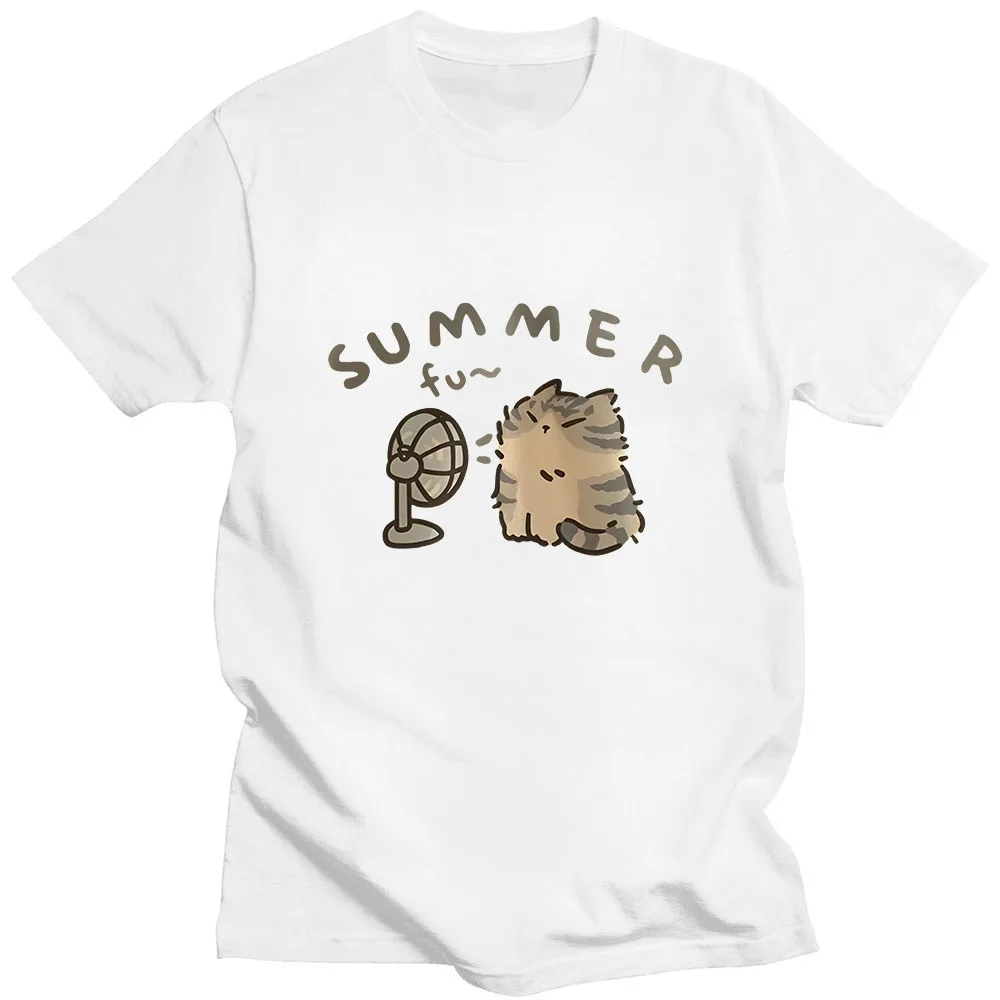 Summer Fan Cat T-shirt Cute Cartoon Graphic T Shirts 100% Cotton Female/Male Clothing Loose O-neck Short Sleeve Casual Tshirts