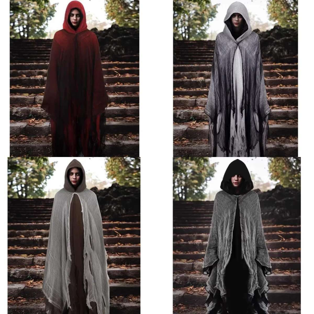 2Pcs Halloween Cape Cape Reaper Hooded Costume Haunted House Costume Dress Up Scary Skull Hood Reaper Robe