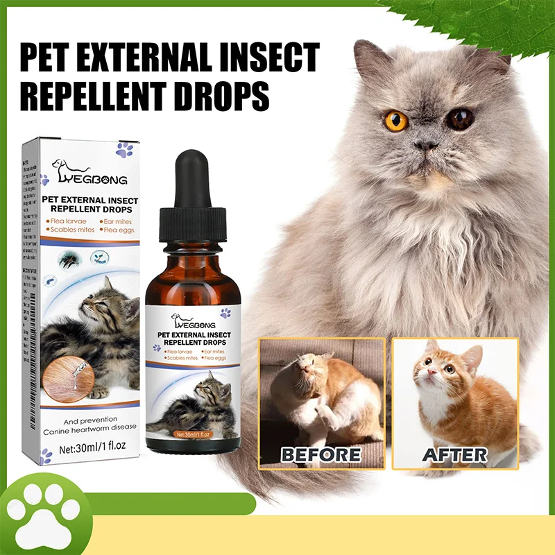 30ml Pet External Insect Repellent Droplet, Dog Cat Droplet Spray, Cleaning And Removing Lice, Tick, Flea Body Care Healthy