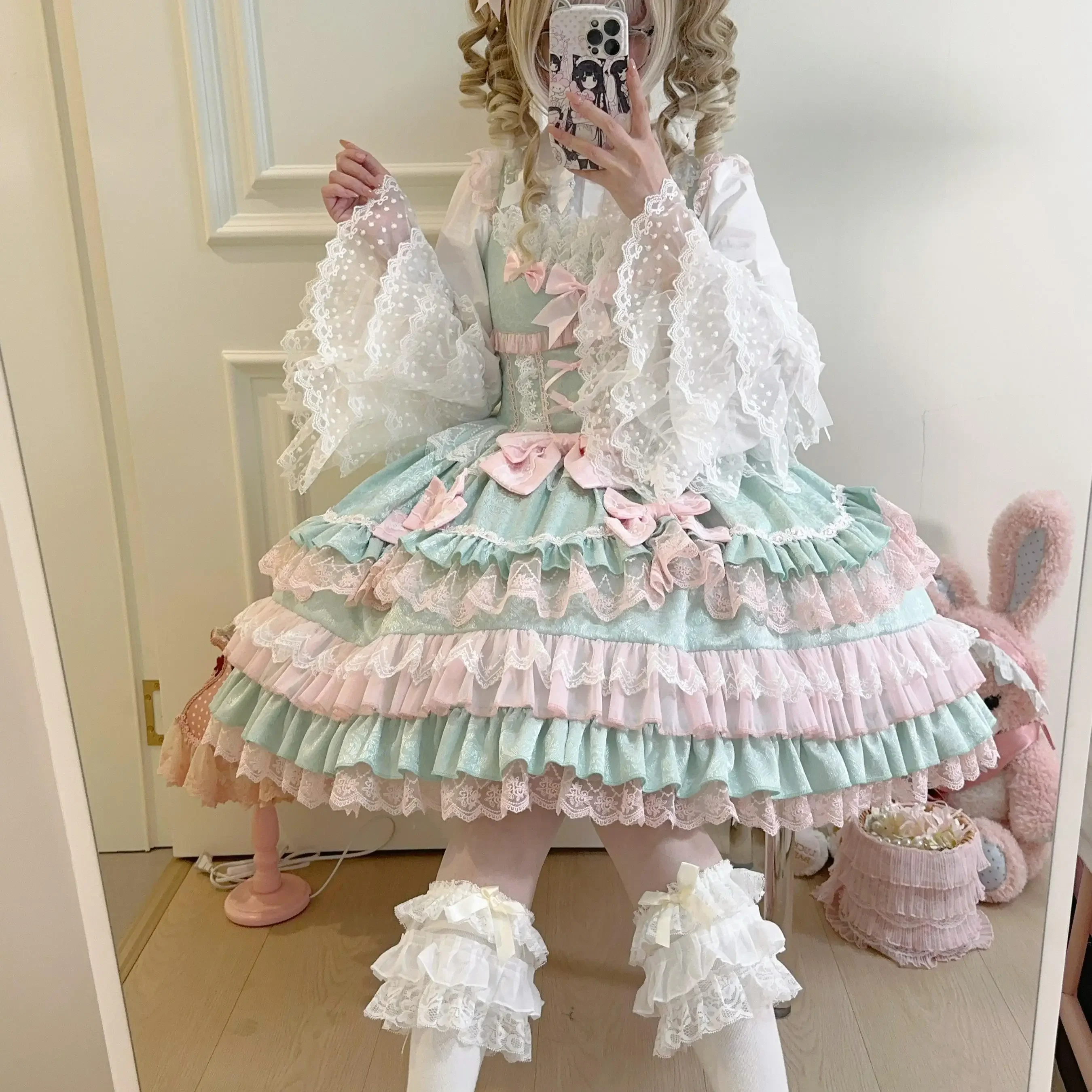 NONSAR Victorian Sweet Lolita JSK ผู้หญิง Kawaii ลูกไม้ Ruffles ดอกไม้งานแต่งงานชุดโบว์ญี่ปุ่น Elegant PARTY ชุดเจ้าหญิง