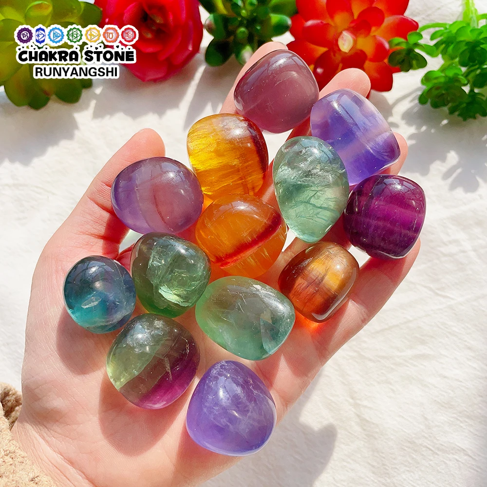 Natuurlijke Gepolijst Kleurrijke Fluoriet Tumble Stenen Reiki Healing Crystal Onregelmatige Minerale Quartz Aquarium Thuis Decoraiton