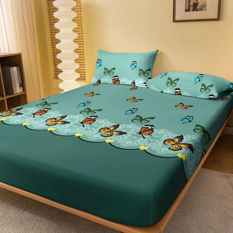 1 Simple modern butterfly printed matte Fitted Sheet, bedroom printed bed cover, bedding (excluding pillowcases)