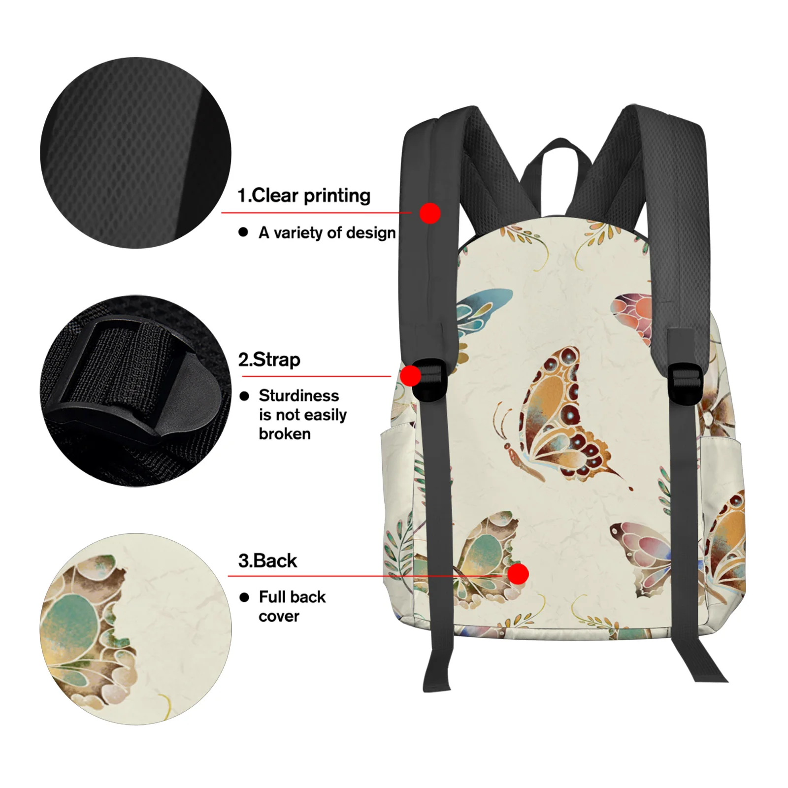 Mochila de mariposa de arte Retro, mochilas escolares para adolescentes, Mochila de hombro para computadora portátil para hombres