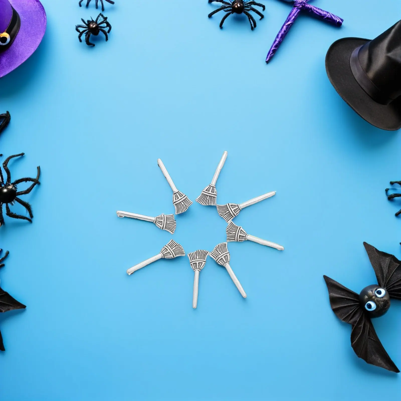 

200Pcs Halloween Broom Charms Antiqued Miniature Pendants DIY Necklace Bracelet Earring Craft Supplies Jewelry Making