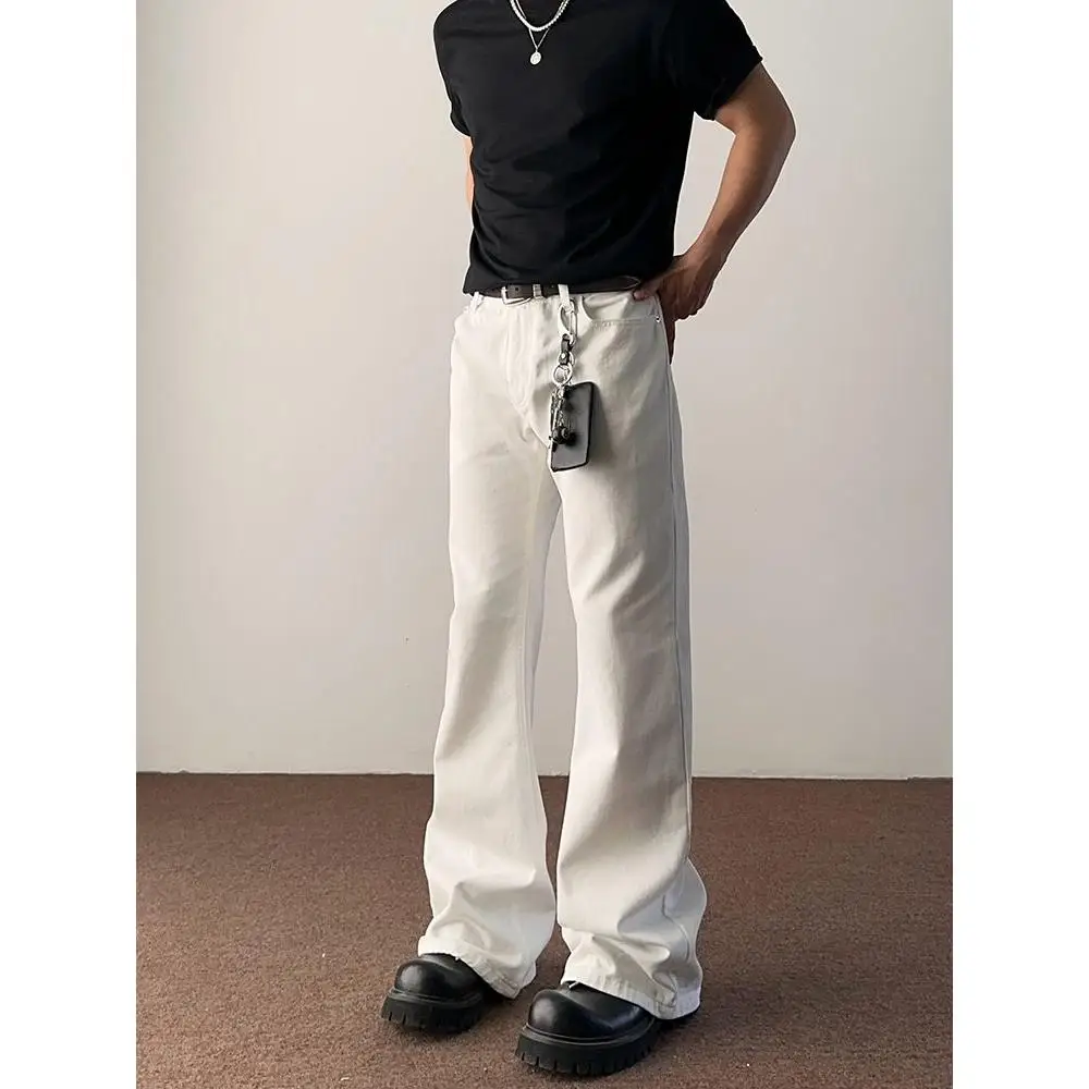 

Cleanfit American High Street Straight Leg Micro Flared Jeans Men's Trendy Slimming White Casual Denim Pants Summer Wear