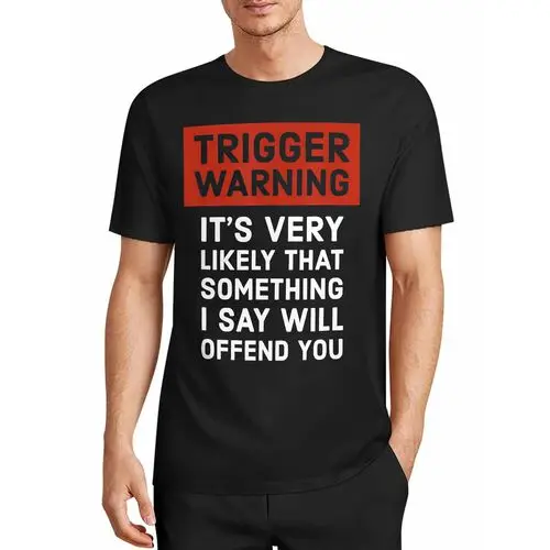 Red and Black Contrasting Color Scheme Replicates the Standard Warning Visual Style, with Serious Typography Paired with Playful Text, Creating a Strong Sense of Contrast That Forms a Relaxed and Comfortable Style. Black Background Loose-Fitting Short-Sleeve Top