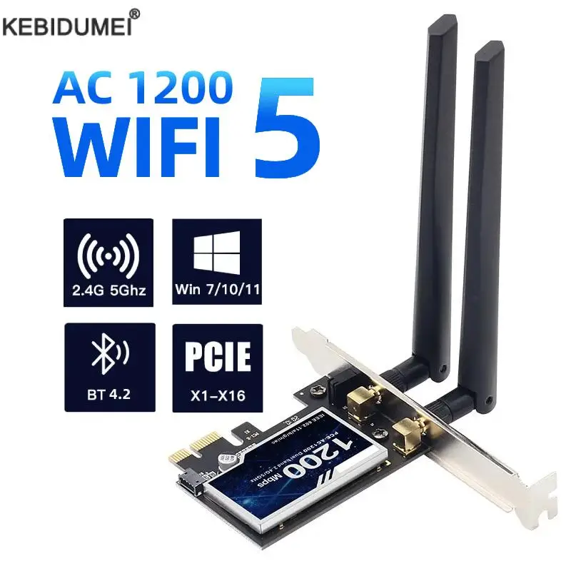 1200Mbps Wireless PCI-E Adapter Bluetooth 4.2 WiFi Wlan Card 2.4G/5GHz  Andtenna 802.11ac PCI Express Adapter For Win 7 10 11