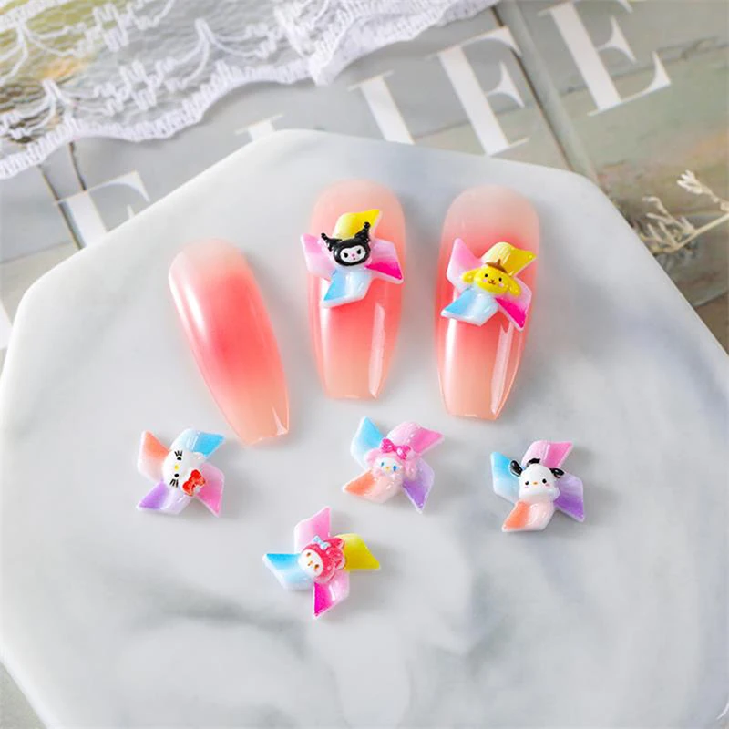 10PCS/Bag Luminous Windmill Sanrio Nail Art Decorations Simple Cute Manicure Parts Glow In The Dark Charms DIY Accessories Gifts