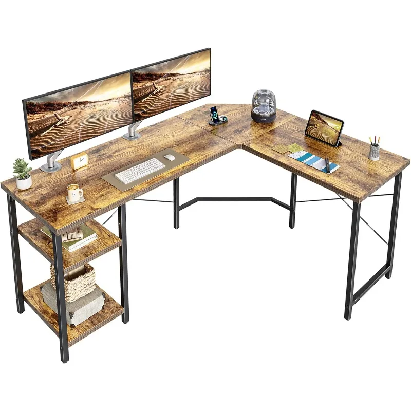 

L Shaped Desk, 59.1 Inch Reversible Corner Desk with Storage Shelves, Home Office Desk for Writing Gaming Study, Rusti