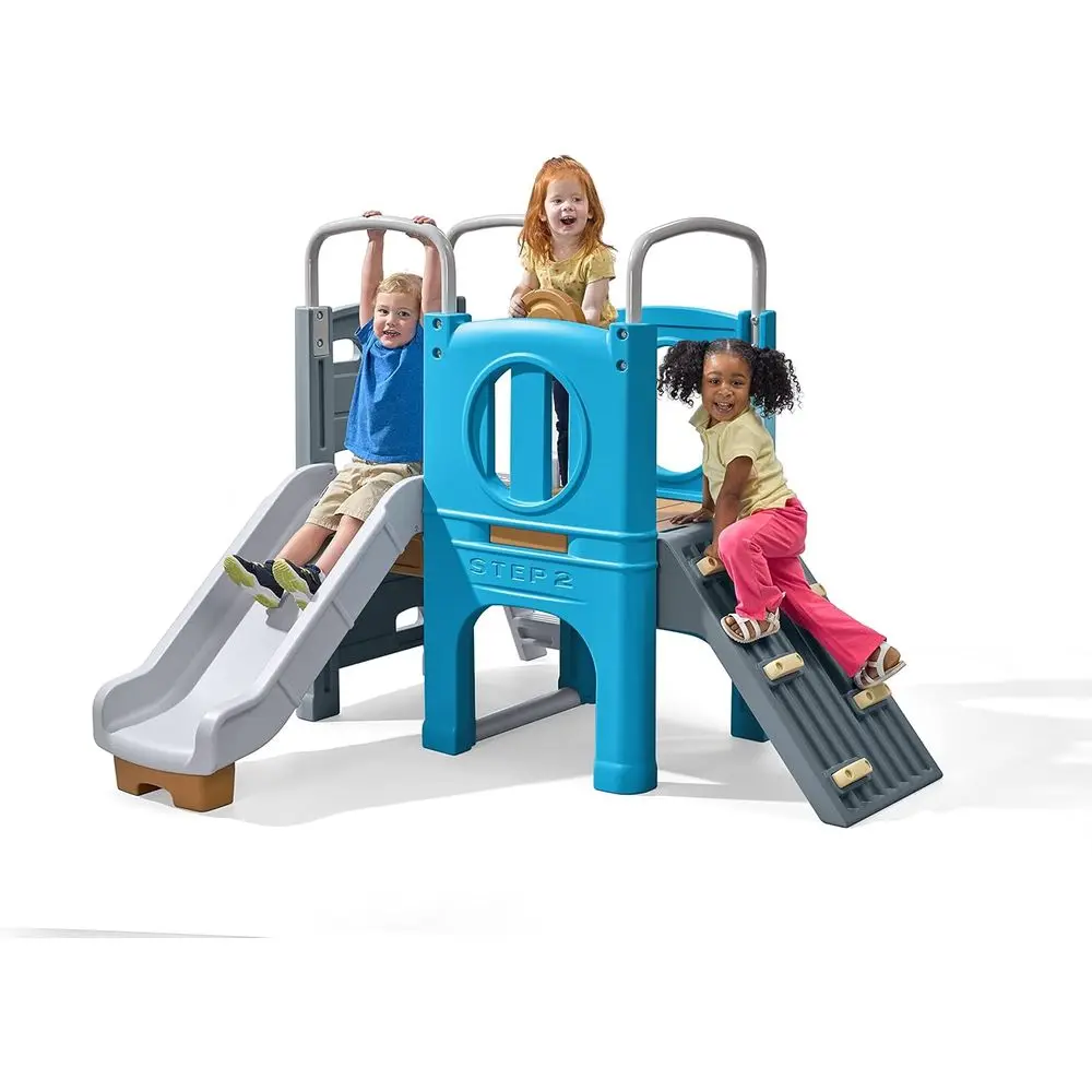 

Step2 Scout & Slide Climber, Kids Outdoor Playset, Backyard Playground Set, Slide, ClimWall, Tunnel, Outside Vintage Style Jungl