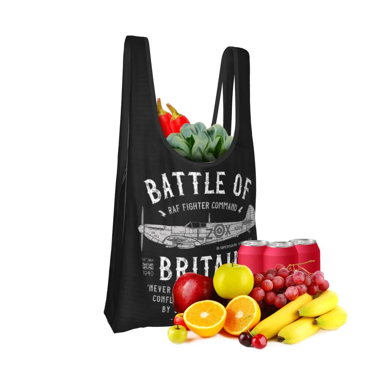 

Battle Of Britain Spitfire Shopping Bag Portable Tote Bags Reusable Shoulder Shopper Bag Grocery Handbag