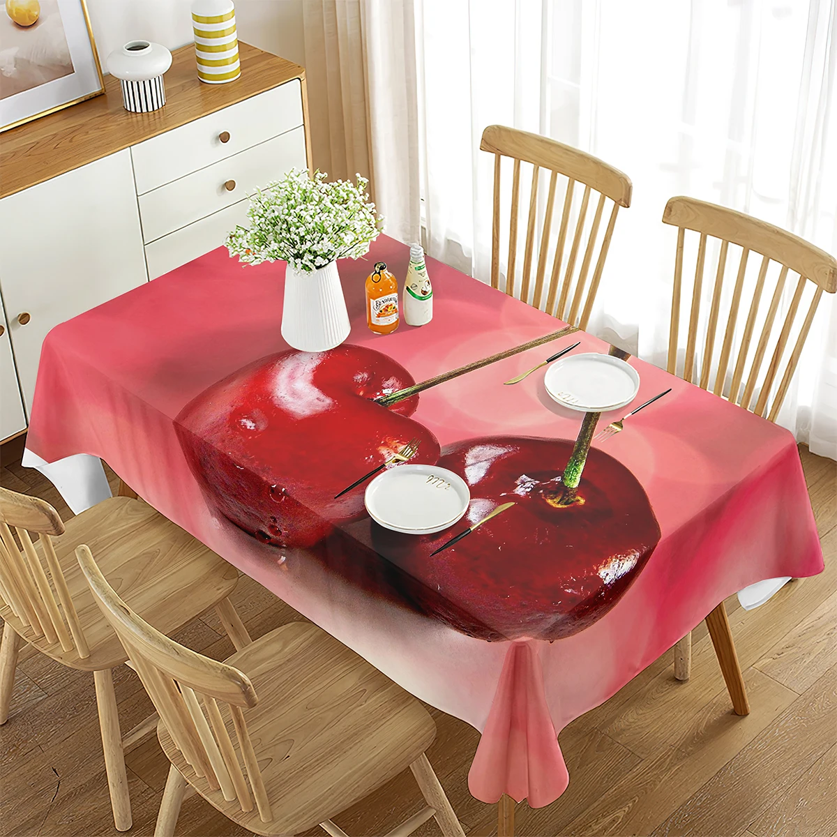 

Cherry Tablecloth Red Cherry Fruit for Rectangle Tablecloth Home Decor Living Room Party Dining Room Wedding Banquet Decorations