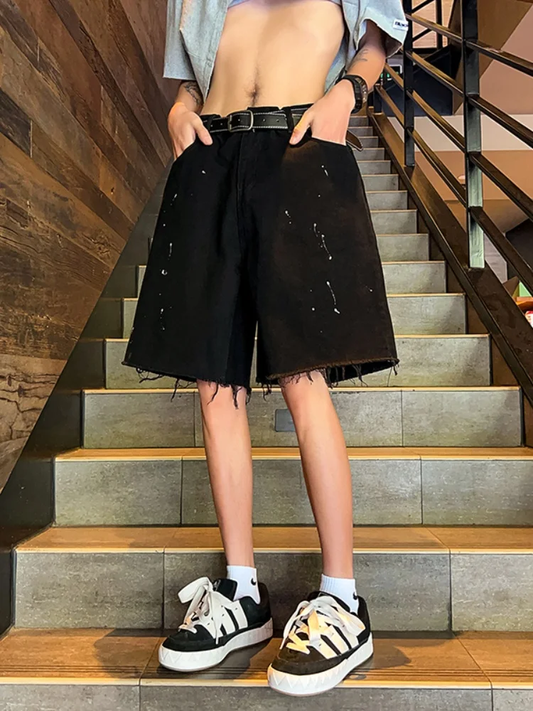 

Американские рваные джинсы для мужчин, летние, тонкие, модные, винтажные, с эффектом потертости, свободные, прямые, повседневные брюки