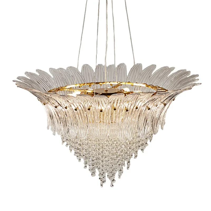 

Glass dining room French chandelier light luxury retro style villa exhibition hall leaf crystal European bedroom living room