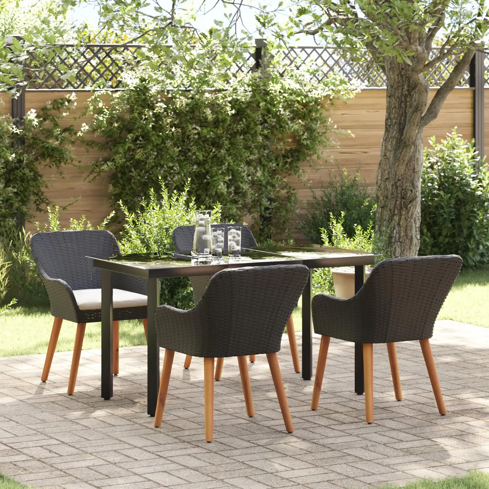 

Stylish 5 Piece Black Poly Rattan Garden Dining Set Outdoor Furniture for Patio and Balcony