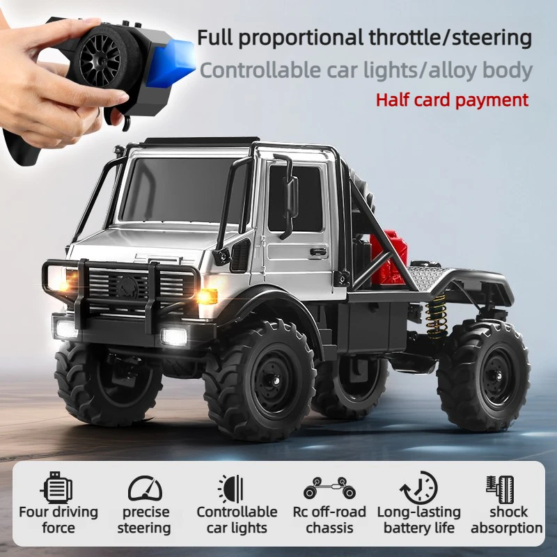 MN 333 Unimog Style RC Rock Crawler 4WD 2.4GHz All Terrain Truck with LED Lights Alloy Body High Torque Off Road Toy for Boys