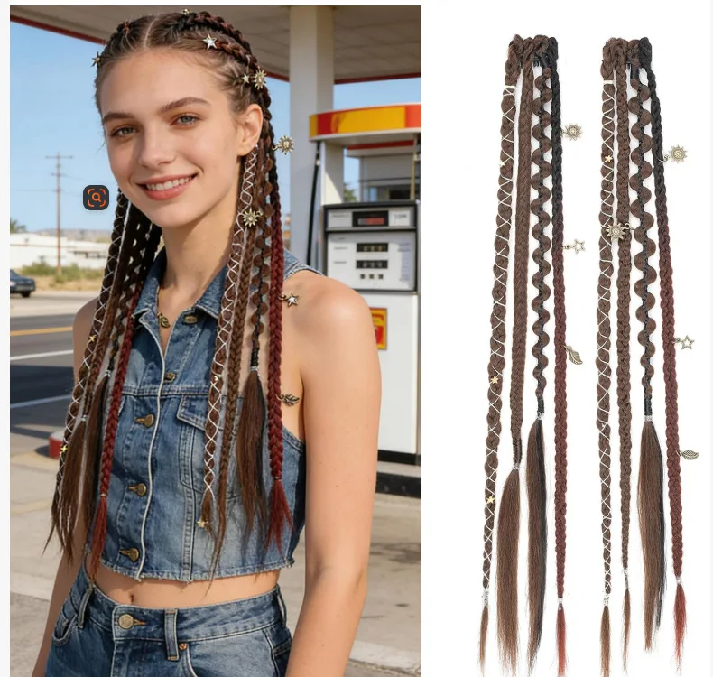 Bohemian style clip-on braided hair extensions, Bohemian messy braid with matching daily wear accessories