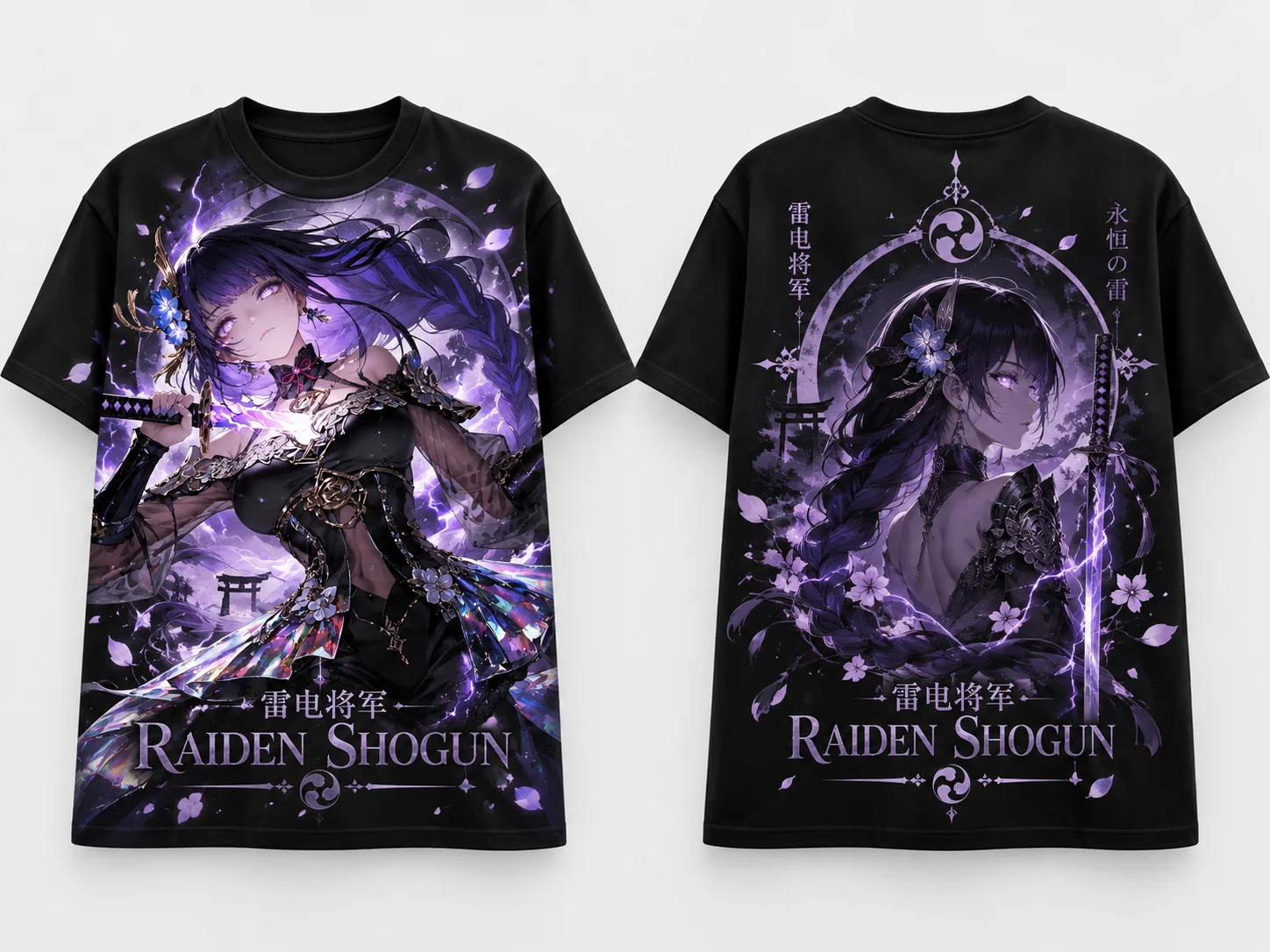 2026 Y2K Genshin Impact Raiden Shogun All Over Print T-shirt, Breathable Graphic Tee for Men Women Kids