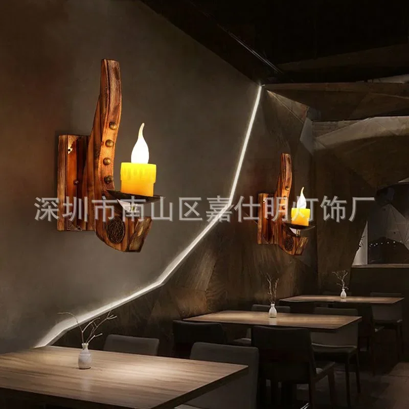 Creative American country resin solid wood wall lamp creative coffee shop tea shop store decoration aisle wall lamp
