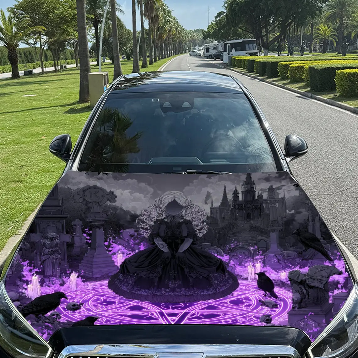 

Gloomy Witch Print car hood stickers, waterproof self-adhesive, scratch resistant, easy to stick, durable car PVC stickers, car