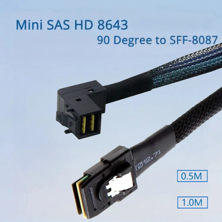 

Mini SAS HD 8643 Внутренний изгиб 90 градусов к серверному корпусу SFF-8087 Встроенный кабель Raid Mini-sas 0,5 м 1 м для жесткого диска компьютера