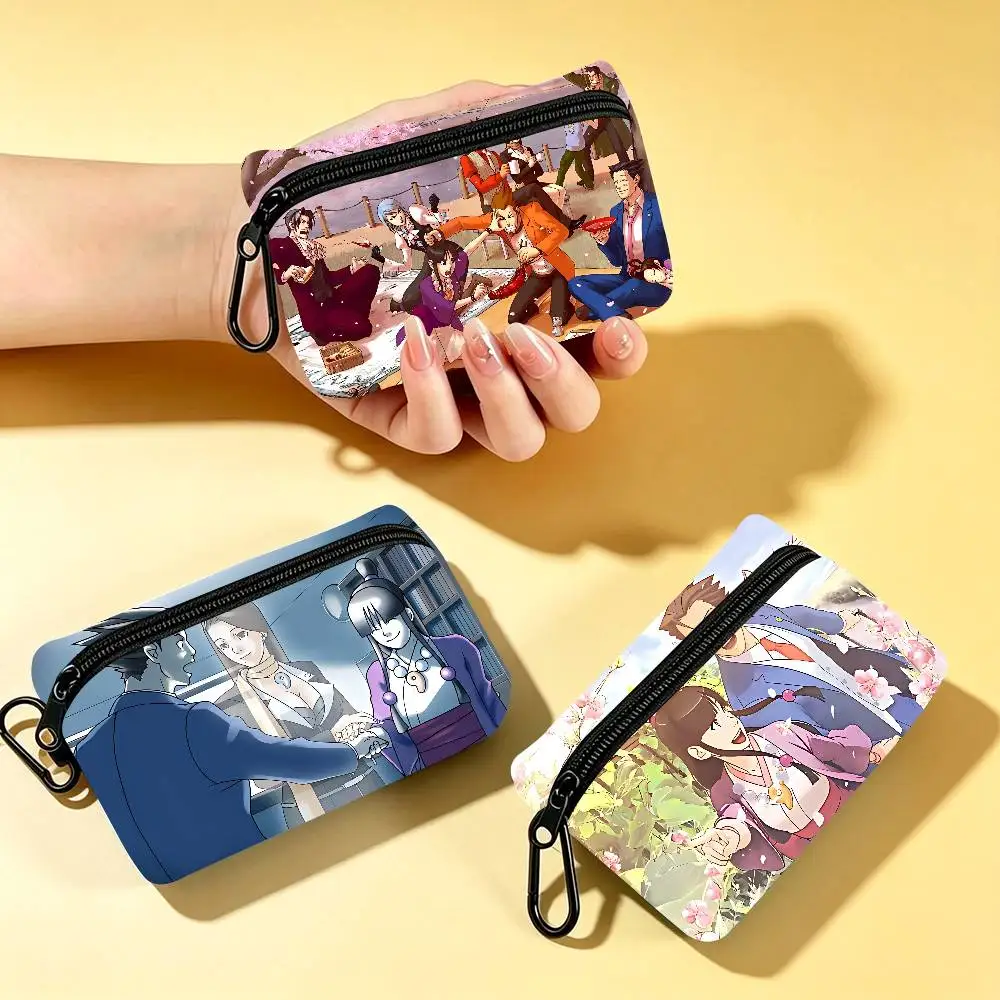 GAME Ace Attorney Lightweight Oxford Fabric Coin Purse Carabiner Hook Design Mini Card Key Organizer Bag