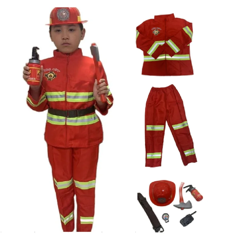 Boy Firefighter Costumes Fire Professional Clothing Tool Hat Girl Halloween Cospaly Firefighting Suits Children's Toy Gifts