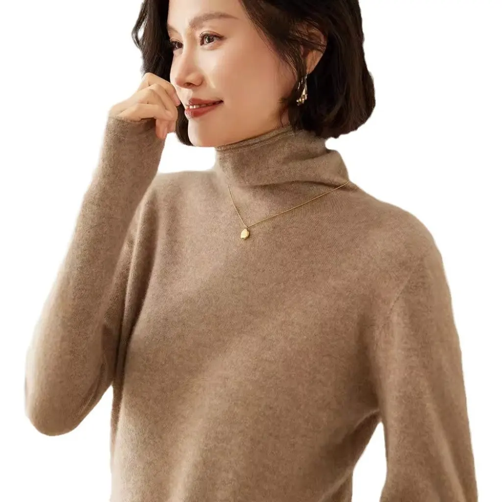 

Cashmere Base Sweater Versatile Knit Pullover Fashionable Stacked Collar Rolled Hem for Autumn Winter Women's Fashion