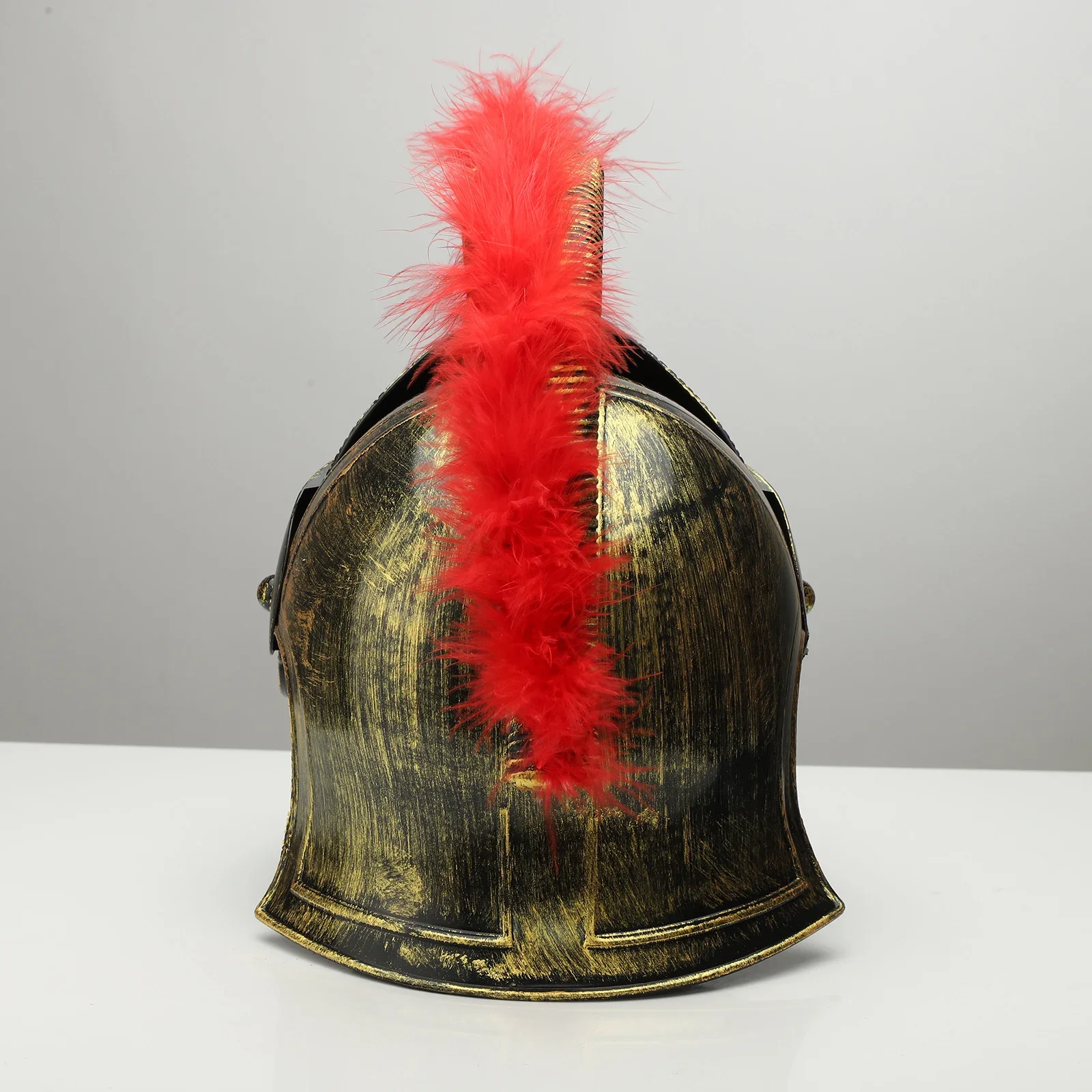 Vintage Roman Spartan Gladiator Helmet with Red Feather Crest Medieval Knight Warrior Costume Prop for Halloween Cosplay - view 5