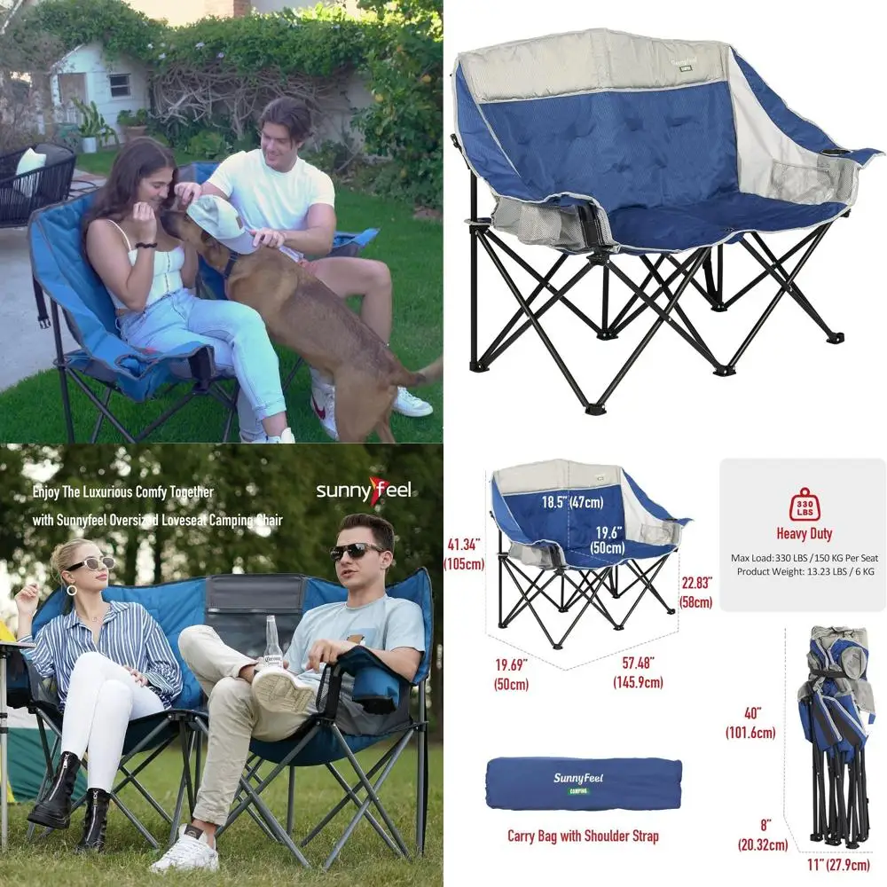 

Portable Double Camping Chair, Outdoor Loveseat with Storage for Beach, Picnic, and Travel