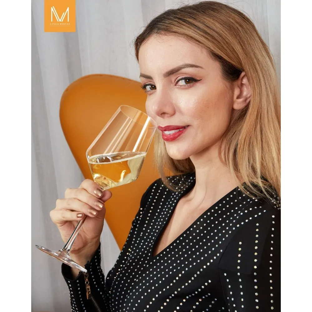 Zestaw 4 kieliszków do czerwonego wina Premium Crystal, ręcznie dmuchane, 450 ml, z długą nóżką i cienkim brzegiem, do czerwonego lub białego wina, do codziennego użytku, na wesele.