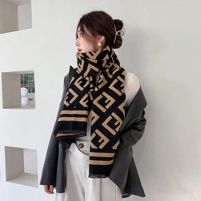 Classic Korean fashion letter thousand bird lattice imitation cashmere scarf for women winter thickened double sided air conditi