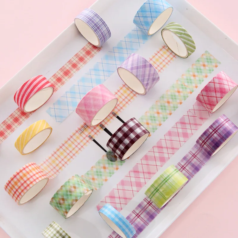 6Pcs/Set Fashion Plaid Stripe Washi Tape Cute Masking Tape Decorative Adhesive Tape Sticker DIY Scrapbooking Diary Stationery