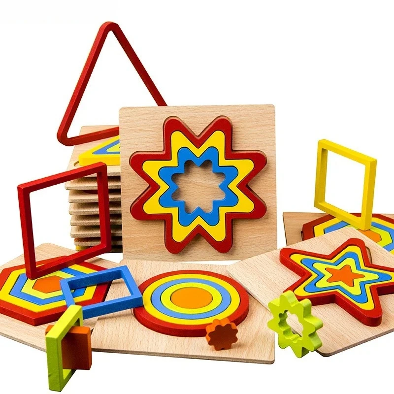1pc Wooden 3D Geometric Shape Jigsaw Puzzles for Kids Montessori Games Kindergarten Children Early Learning Educational Toys