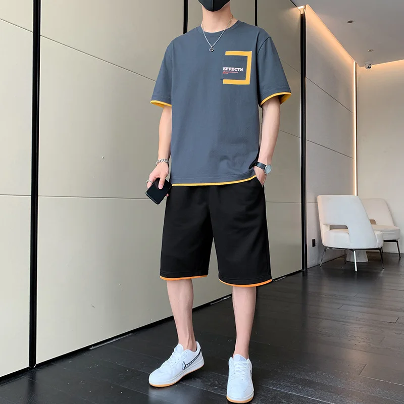 2023 New Summer Men's Casual Sports Suit Shorts and Short-sleeved T-shirt Clothes Set