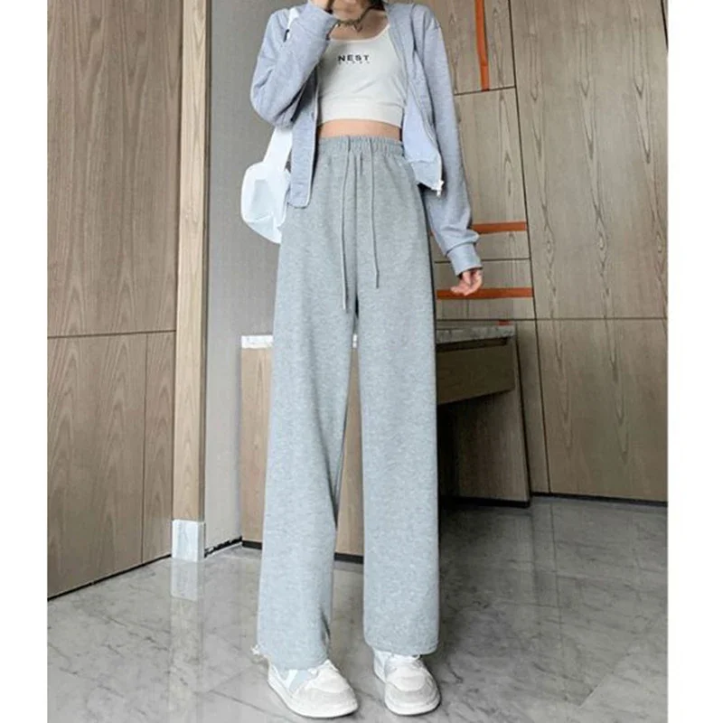 2025 موضة بنات فضفاض الصلبة بنطال ذو قصة أرجل واسعة أنثى الكورية عالية الخصر الرباط بنطلون سيدة سراويل أنيقة كلاسيكية #2