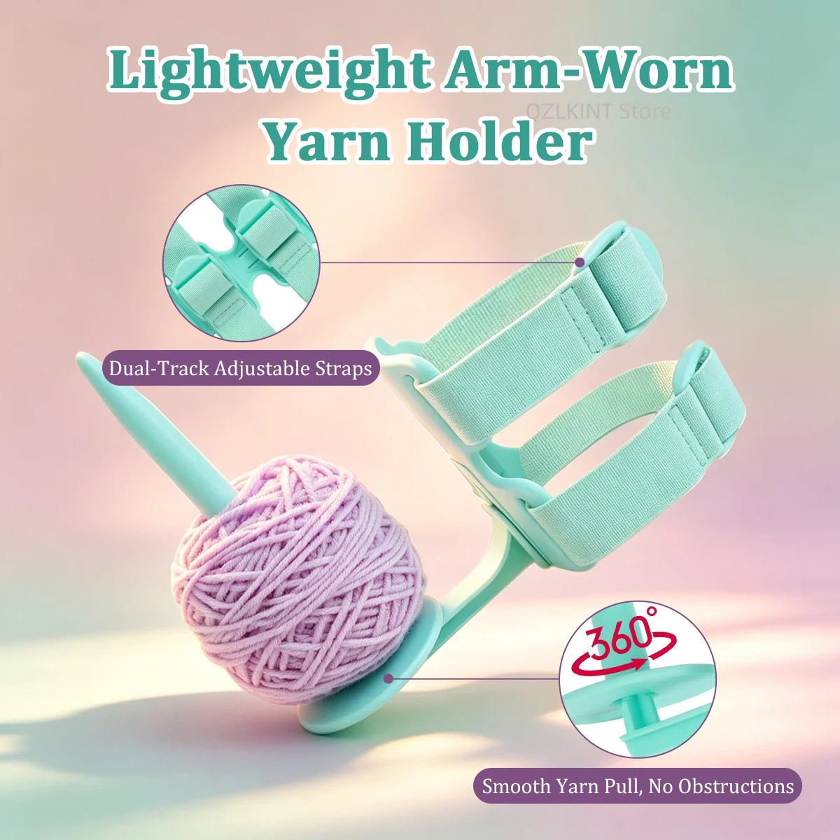 Yarn Arm Holder Hands-Free Knitting Crochet Tool 360° Rotating Yarn Ball Spinner Anti-Tangle Adjustable Arm Strap for Beginners