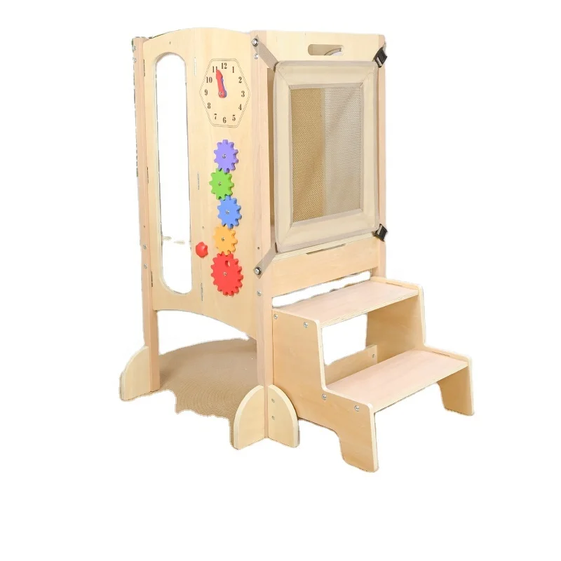 High Quality Children Wooden Step Stool Tower Kitchen Stool Assistant Wooden Toddler Stool With Safety Height