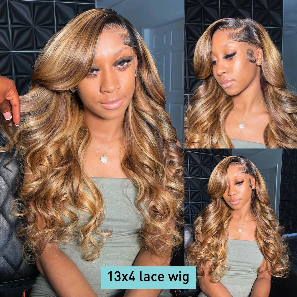 P4/27 13x6 Highlight Brown Colored Lace Front Human Hair Wigs For Women Body Wave Glueless Honey Blonde Lace Frontal Wig